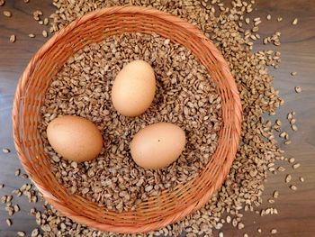 Close-up high angle view of eggs in bowl