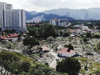 High angle view of townscape against sky