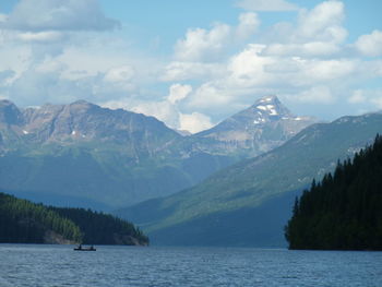 Scenic view of lake against cloudy sky