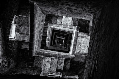 High angle view of spiral staircase in old building