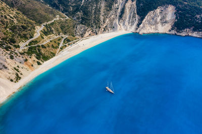 High angle view of boats in sea