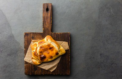 High angle view of food on cutting board