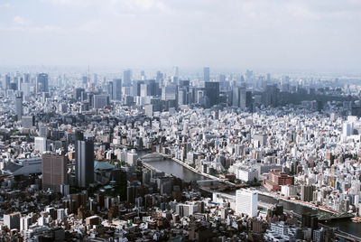 High angle view of cityscape against sky