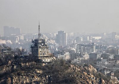 Aerial view of city during winter
