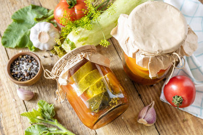 High angle view of food on table
