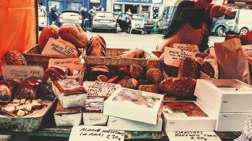 Various vegetables for sale at market stall