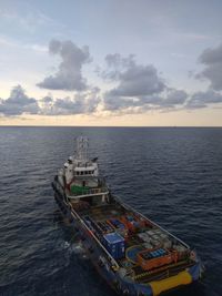 Scenic view of sea against sky . offshore ship