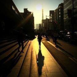 People walking on city street