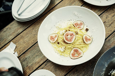 High angle view of food on table