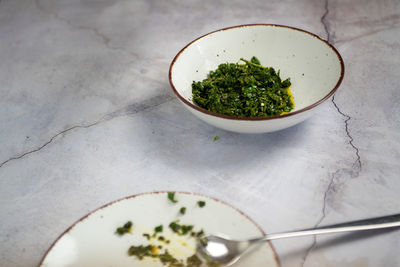 High angle view of food on table