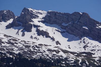 Scenic view of snowcapped mountains against clear sky