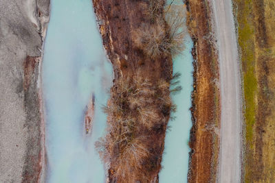 Aerial view of river in winter