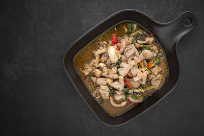 High angle view of food in bowl on table