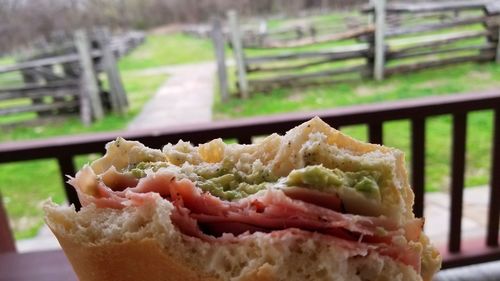 Close-up of sandwich in plate