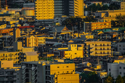 High angle view of buildings in city