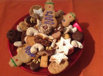 Close-up of cookies in plate