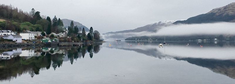 Reflection of trees in lake against sky