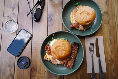 High angle view of food on table