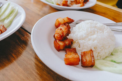 Close-up of food in plate on table
