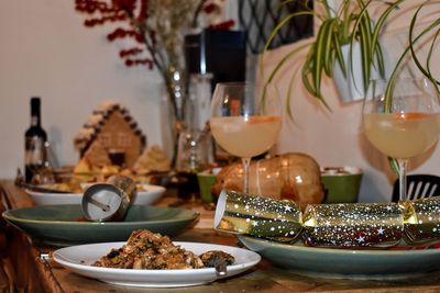 Close-up of drink served on table