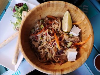 High angle view of food in plate