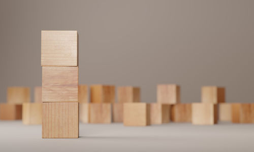 Close-up of wooden blocks on white background