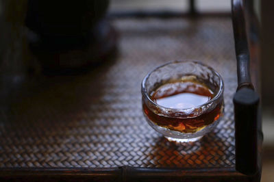 Close-up of beer in glass on table