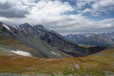 Scenic view of snowcapped mountains against sky