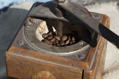 High angle view of coffee beans