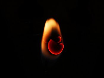 Close-up of lit candle against black background