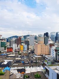 High angle view of cityscape against sky