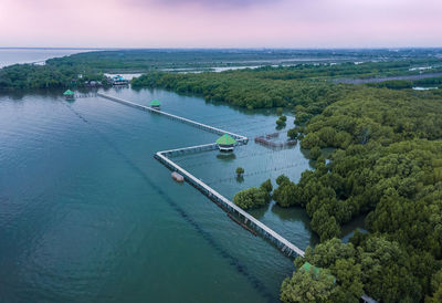 High angle view of bridge over sea against sky