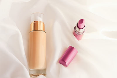 High angle view of beauty products on table