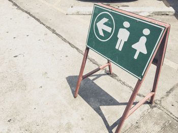 High angle view of restroom sign on street