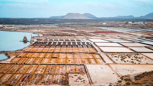 Panoramic view to salt basins in lanzerote