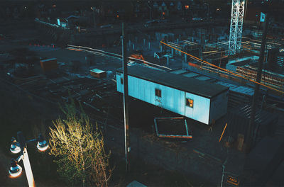 High angle view of construction site at night