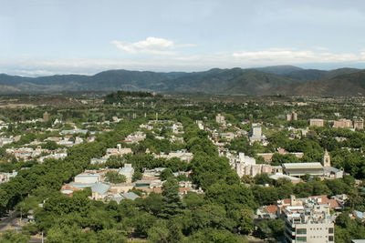 High angle view of townscape against sky
