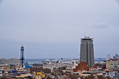 Buildings in town against sky