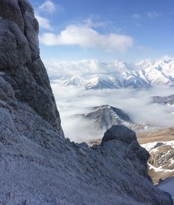 Scenic view of snowcapped mountains against sky