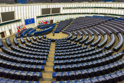 High angle view of seats in stadium