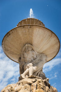 Low angle view of statue against blue sky