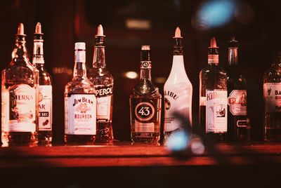 View of bottles in shelf