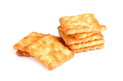 Close-up of burger against white background