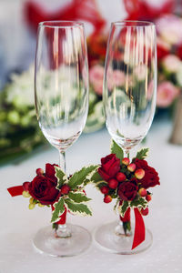 Close-up of wineglass on table