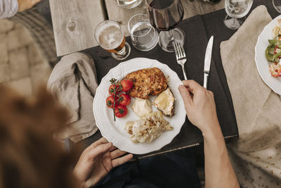 High angle view of food on plate