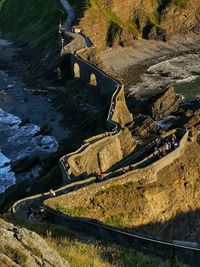 High angle view of people on great wall of china