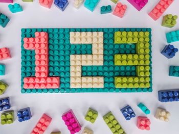 High angle view of toys on table