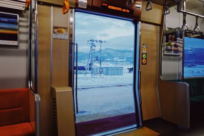 View of train through window