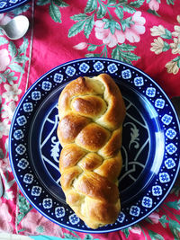 High angle view of breakfast in plate on table