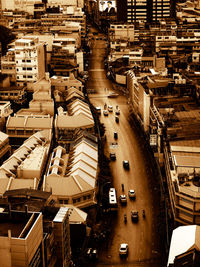 High angle view of street amidst buildings in city